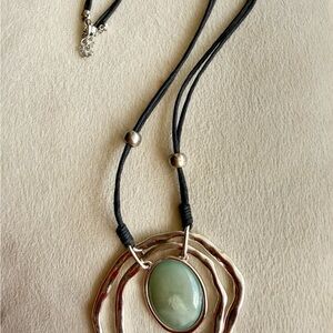Elegant BoHo, Vintage Y2K Silver and Green Pendant Necklace